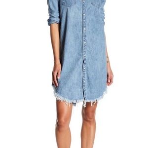 Denim Jean Western Distressed Frayed Shirt Dress